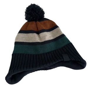 HAT Toddler winter hat with ear covers navy striped toddler boys one size